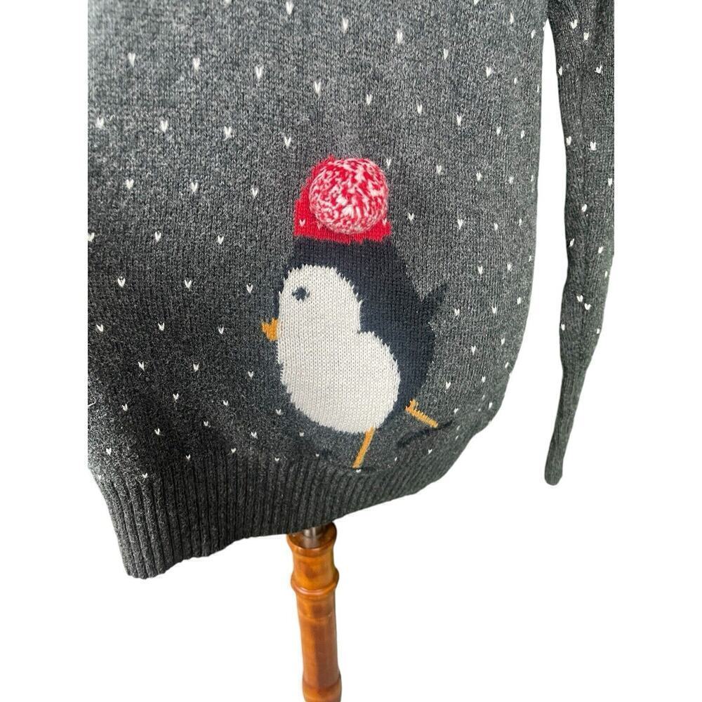 Wearing Your Heart On Your Sleeve Sweater Women Size L Gray Hearts and Penguin - Picture 7 of 7